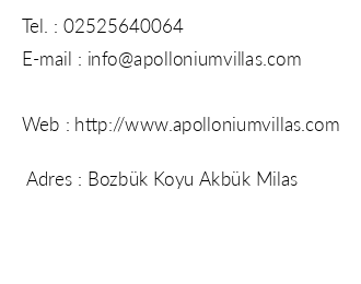 Apollonium Resort Spa iletiim bilgileri
